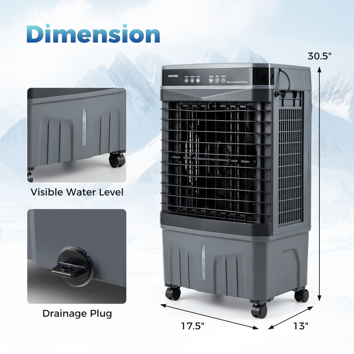1800 CFM Evaporative Air Cooler, 4 Gal Tank, Black Air Coolers at Gallery Canada