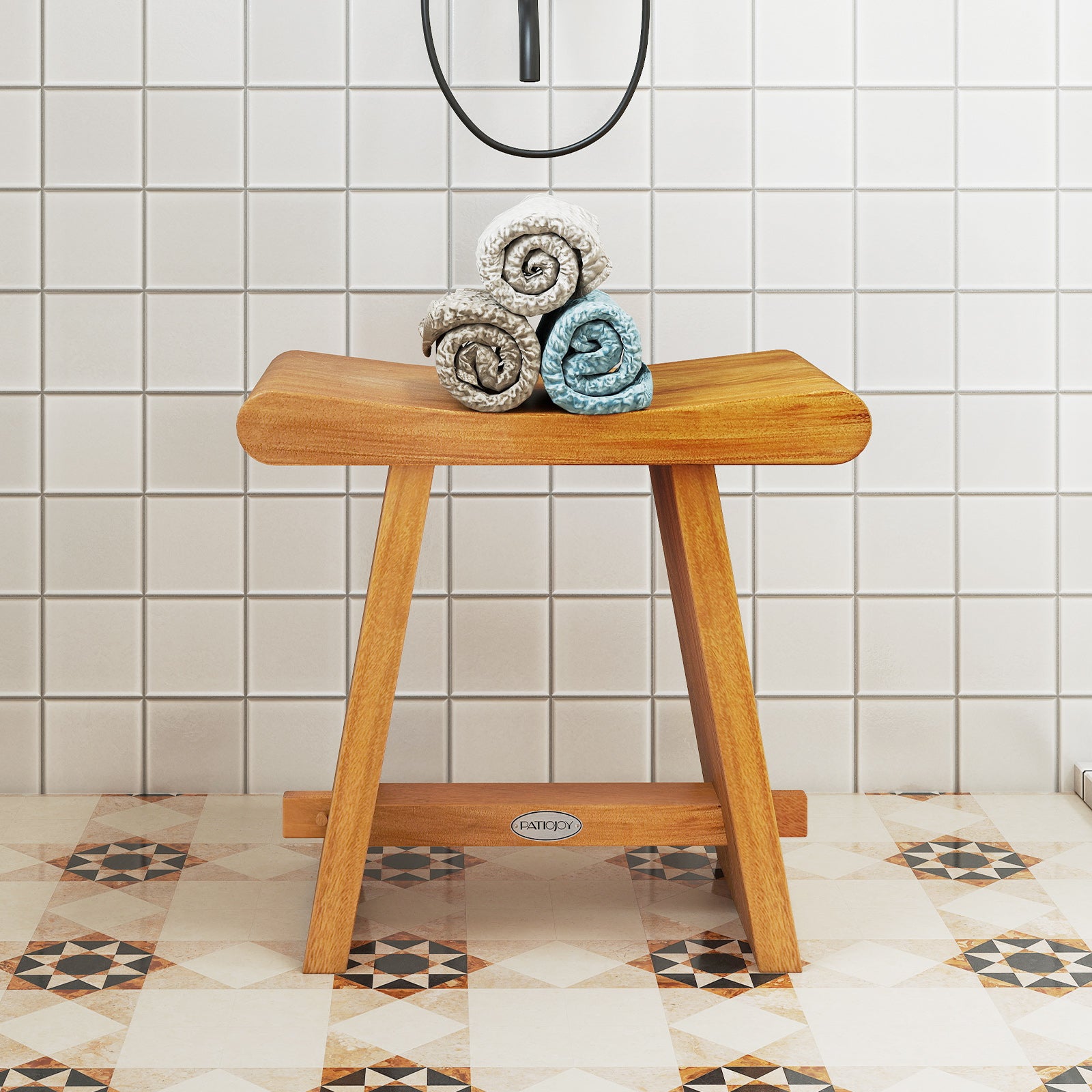 19.5 Inch Teak Shower Bench with Curved Seat for Shaving Legs, Natural Bath Safety at Gallery Canada