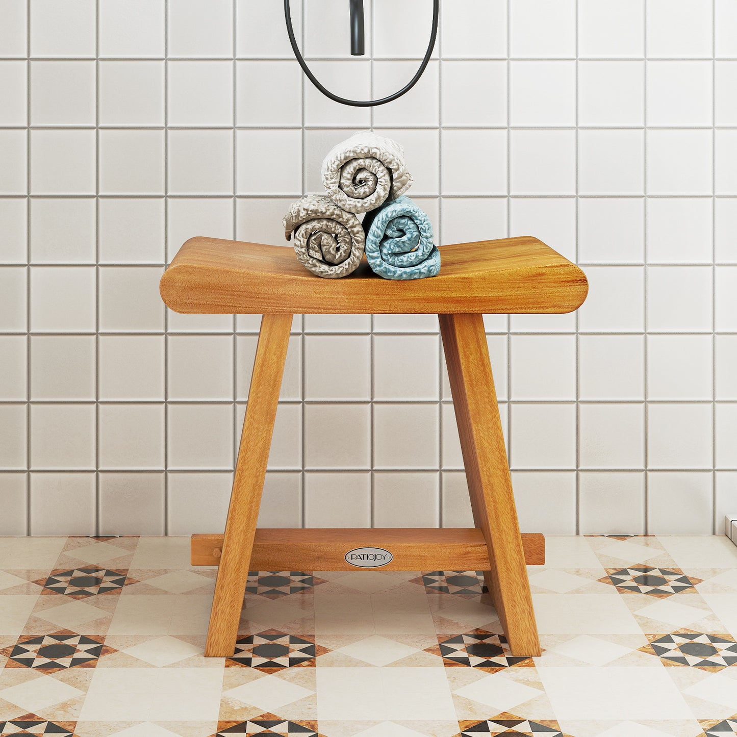 19.5 Inch Teak Shower Bench with Curved Seat for Shaving Legs, Natural Bath Safety at Gallery Canada