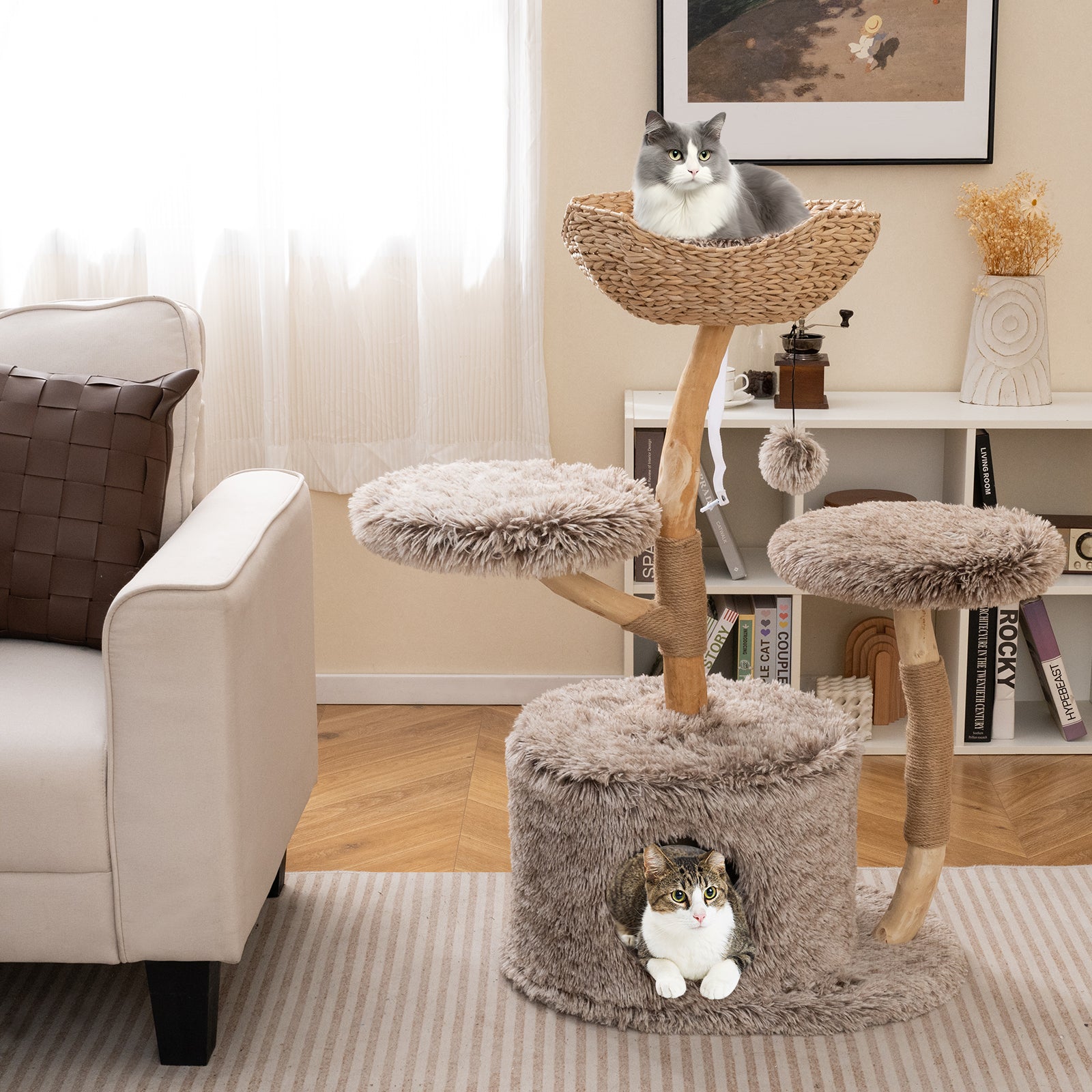 Wood Cat Tree Solid Pear Cat Tree with Perch and Sisal Scratching Posts, Brown Cat Trees Condos & Scratchers at Gallery Canada