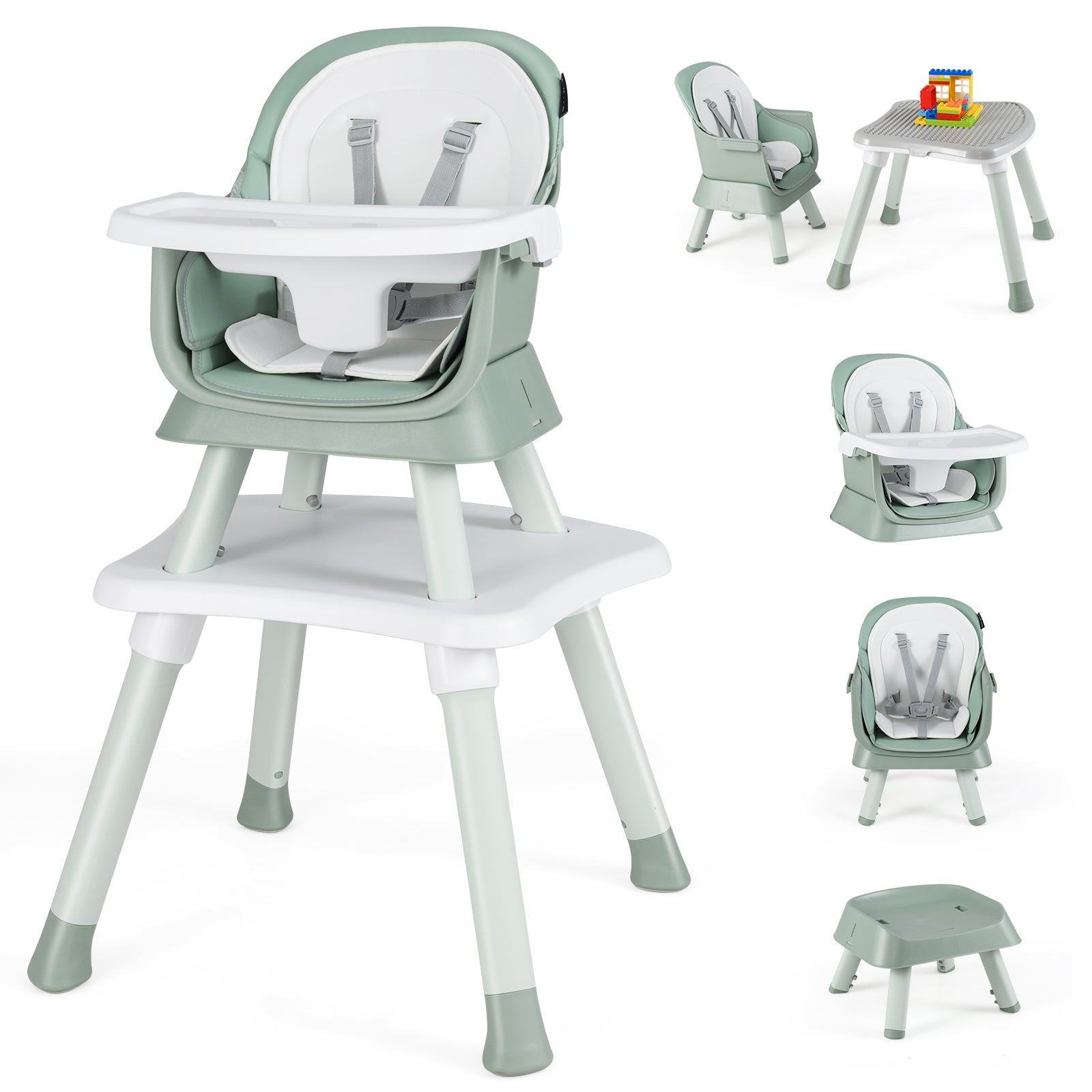 6-in-1 Convertible Baby High Chair with Adjustable Removable Tray, Green High Chairs at Gallery Canada