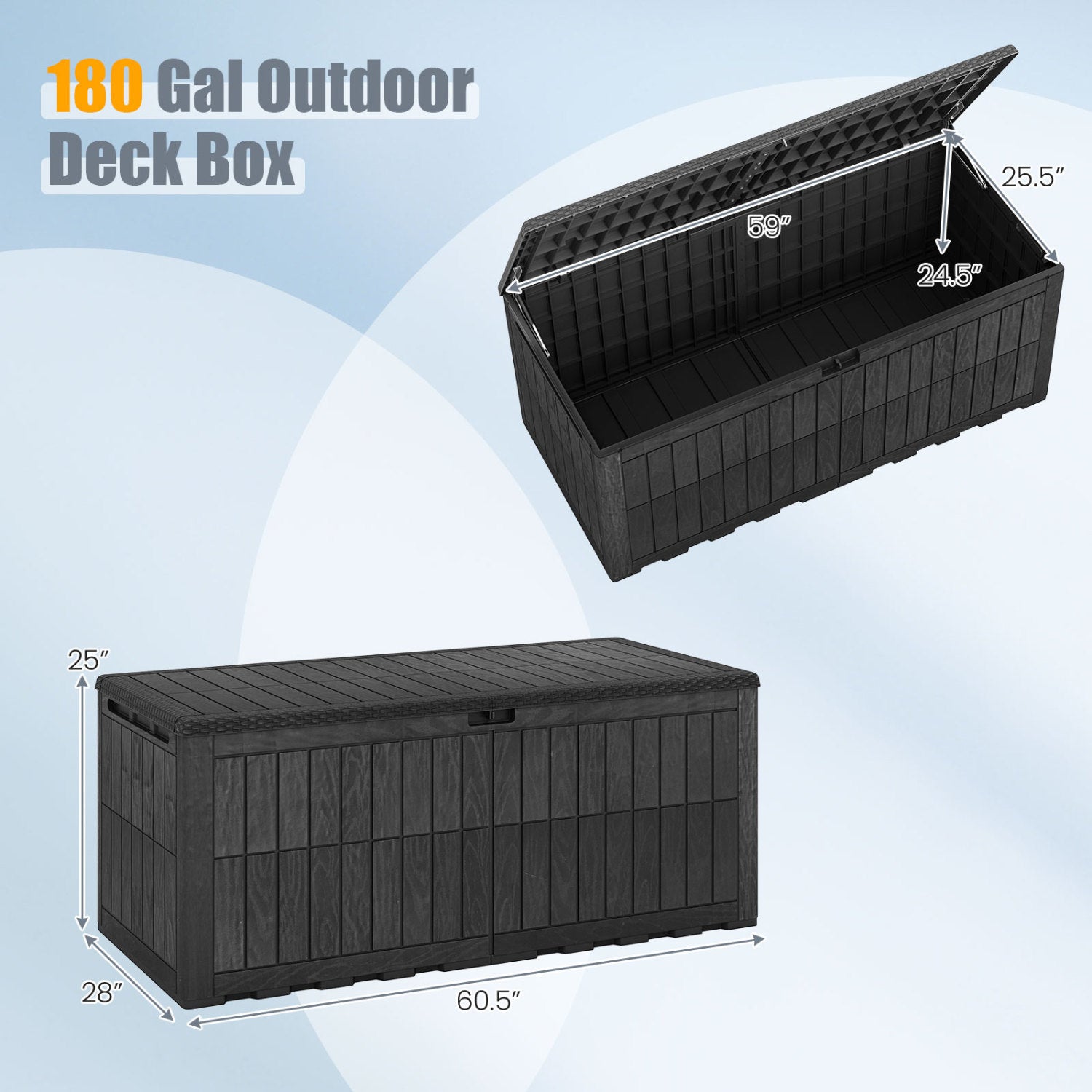 180 Gal Outdoor Deck Box, Lockable Storage Bin, Black Sheds & Outdoor Storage at Gallery Canada