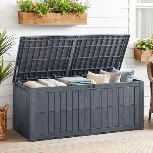 180 Gal Outdoor Deck Box, Lockable Storage Bin, Gray