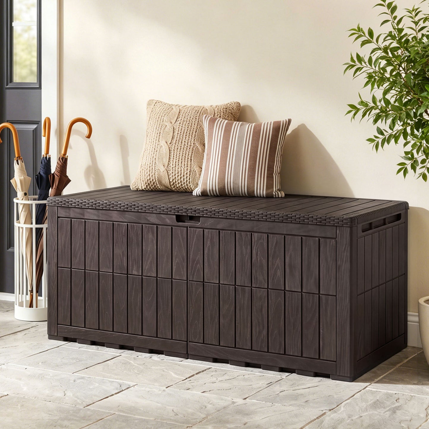 180 Gal Outdoor Deck Box Lockable Storage Bin, Brown Sheds & Outdoor Storage at Gallery Canada