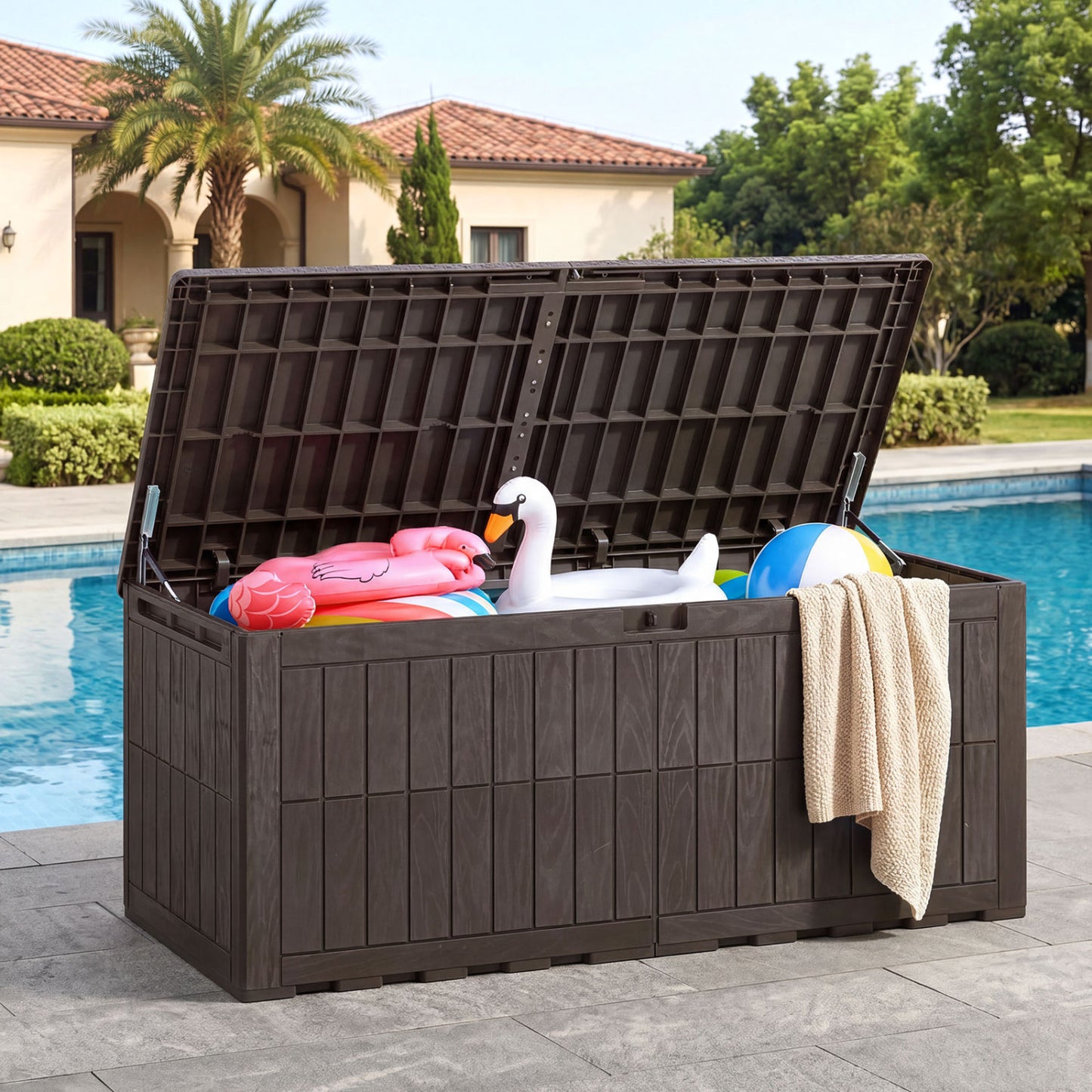 180 Gal Outdoor Deck Box Lockable Storage Bin, Brown Sheds & Outdoor Storage at Gallery Canada