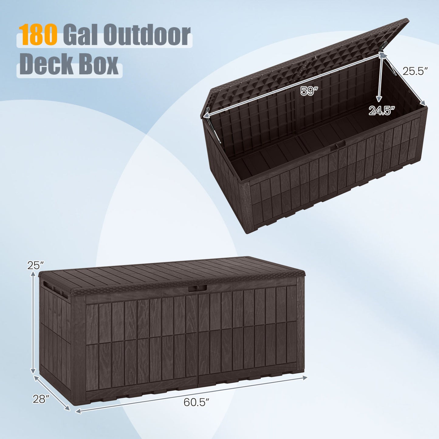 180 Gal Outdoor Deck Box Lockable Storage Bin, Brown Sheds & Outdoor Storage at Gallery Canada