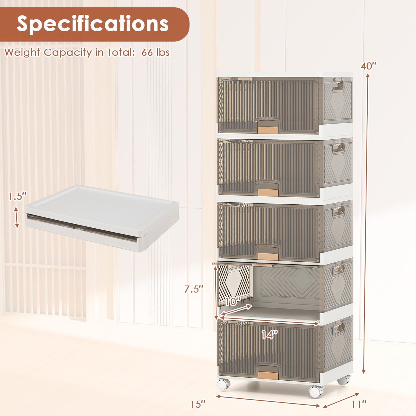 3/4/5/6-Cube Stackable Storage Bins with Detachable Wheels-5 Cube, White Shoe Racks & Storage Benches at Gallery Canada