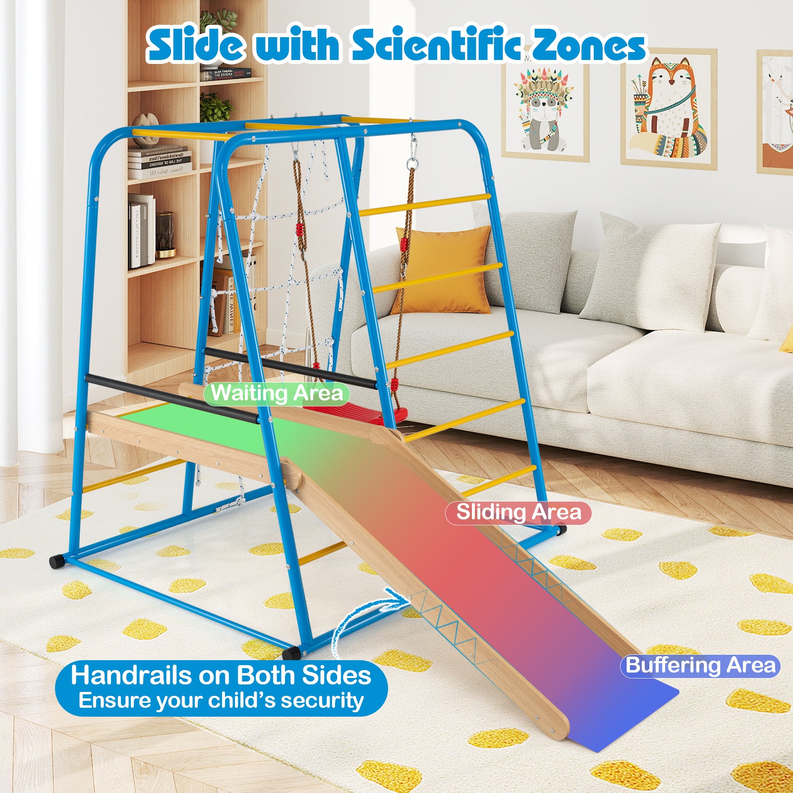 6-in-1 Indoor Jungle Gym with Slide for Boys and Girls 3+ Years Old, Blue Climbers & Slides at Gallery Canada