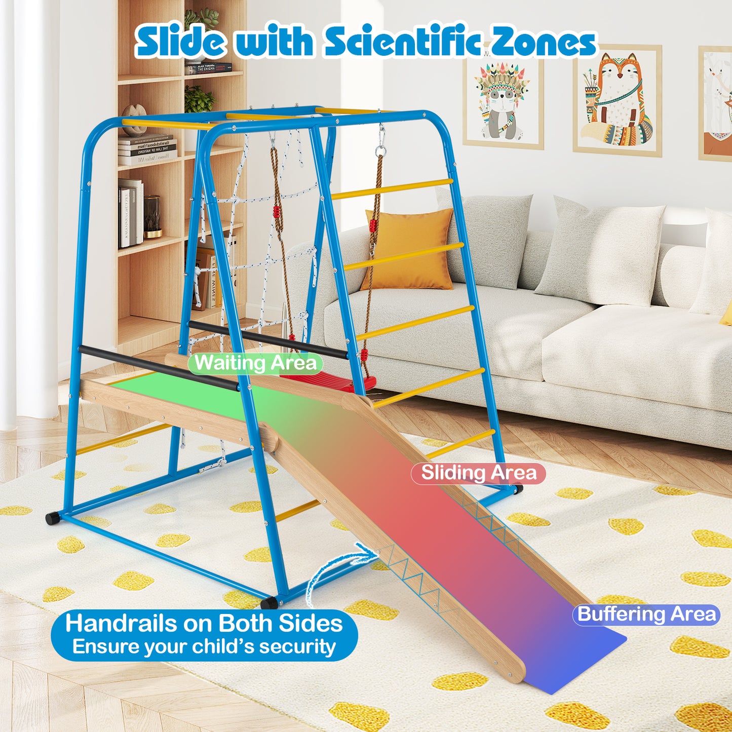 6-in-1 Indoor Jungle Gym with Slide for Boys and Girls 3+ Years Old, Blue Climbers & Slides at Gallery Canada