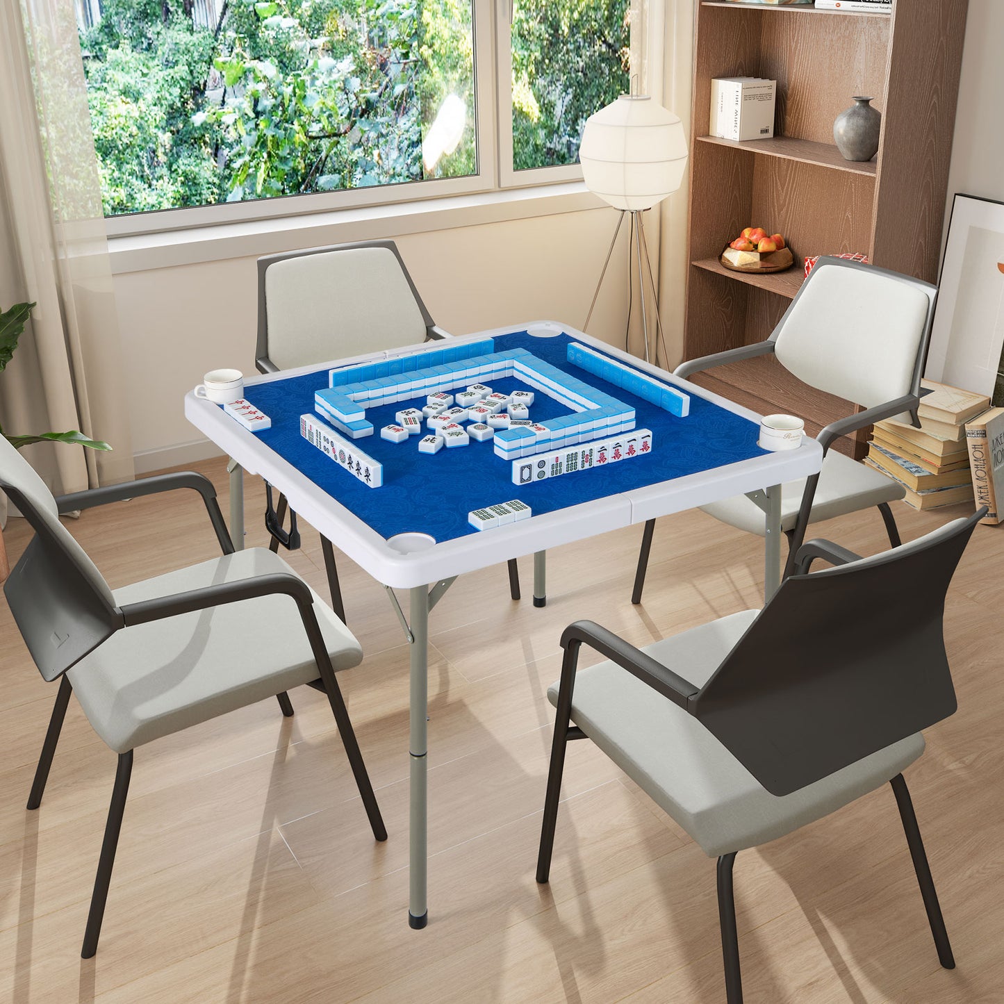 35 Inch 4 Player Game Card Folding Mahjong Table with Cup Holders, Navy Game Room at Gallery Canada