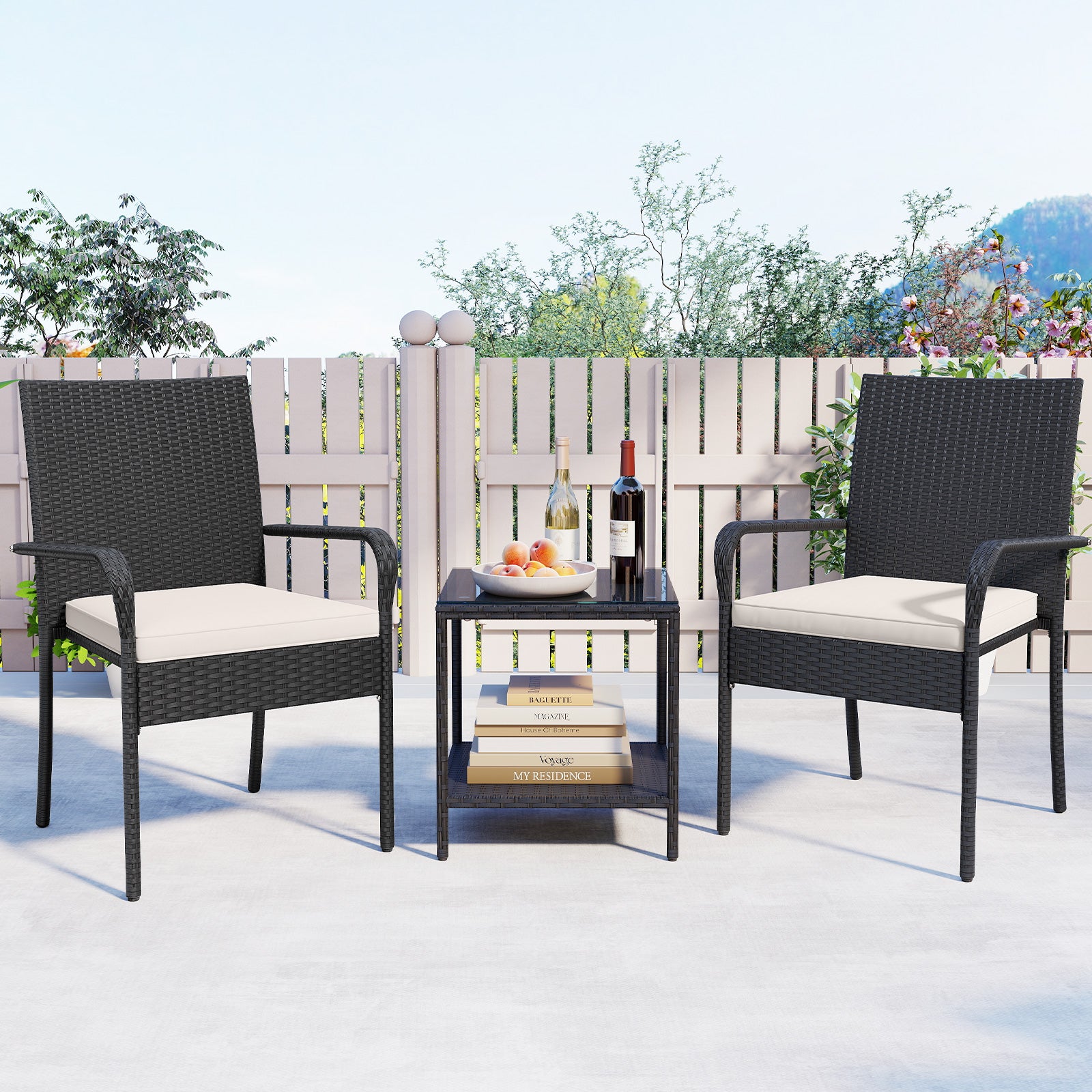 3 Piece Patio Furniture Set with Seat Cushions and Tempered Glass , White Patio Conversation Sets at Gallery Canada