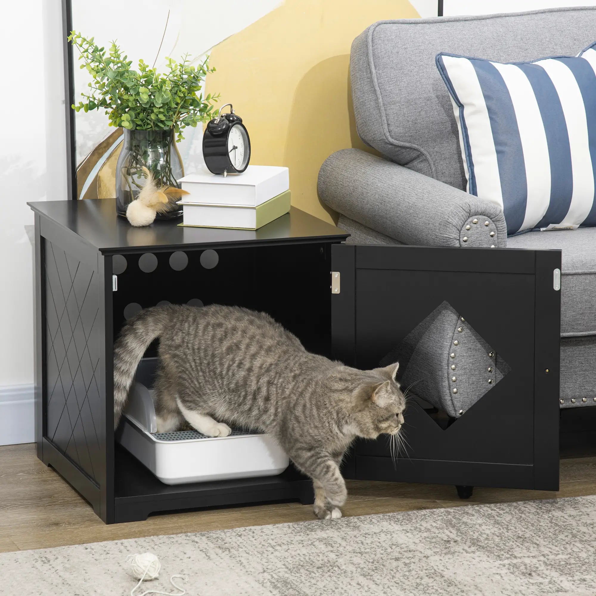Cat Litter Box Enclosure End Table, Indoor with Magnetic Door, Black Cat Litter Box Enclosures at Gallery Canada