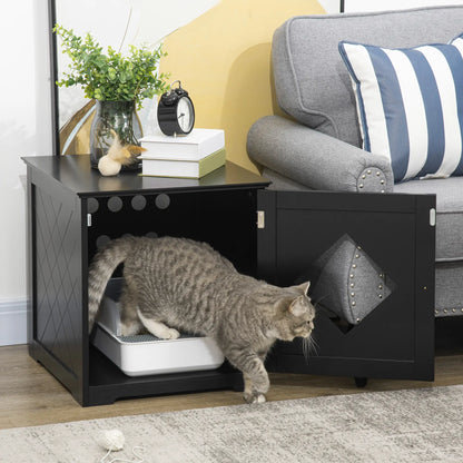 Cat Litter Box Enclosure End Table, Indoor with Magnetic Door, Black Cat Litter Box Enclosures at Gallery Canada