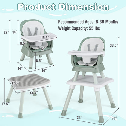 6-in-1 Convertible Baby High Chair with Adjustable Removable Tray, Green High Chairs at Gallery Canada