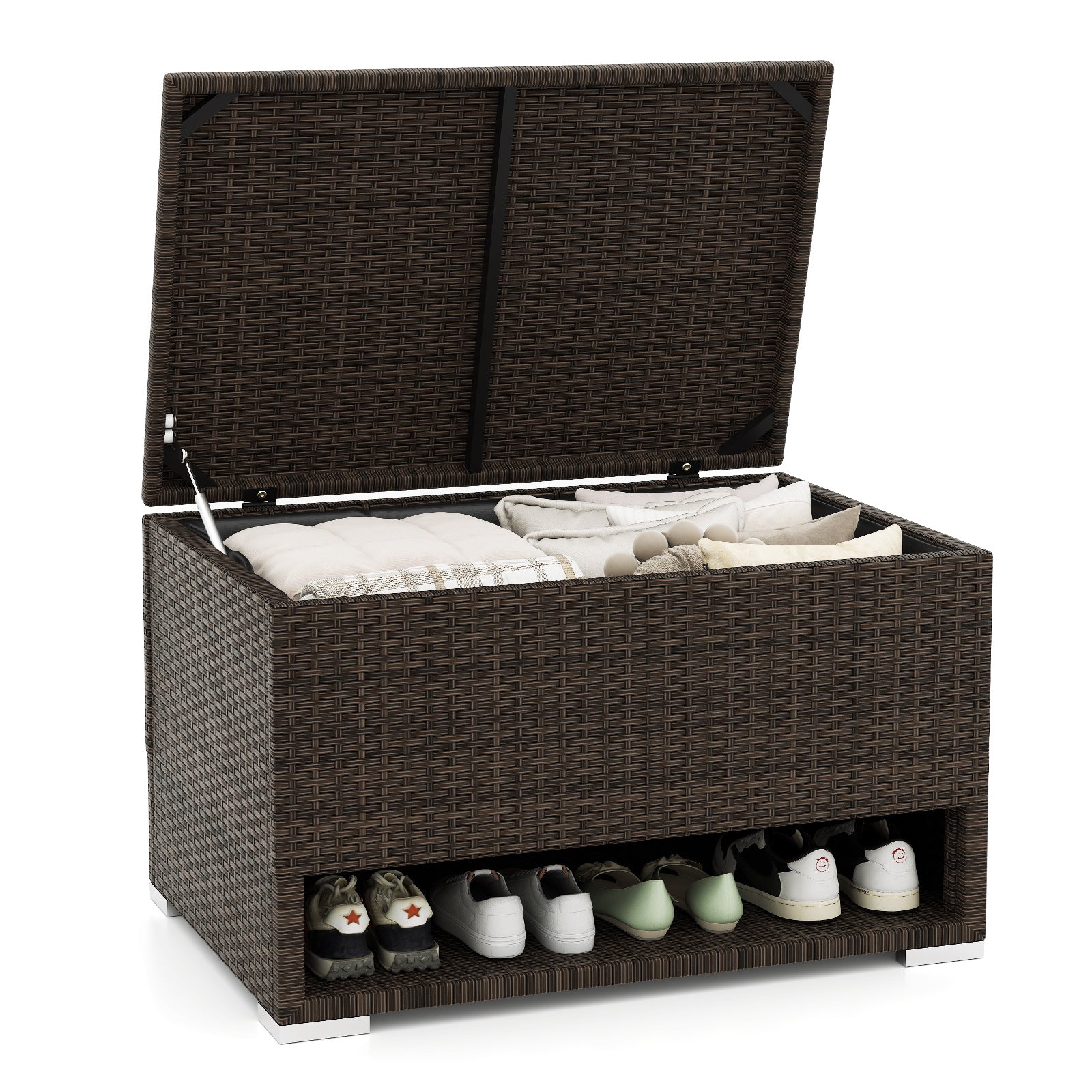 PE Rattan Storage Bin with Waterproof Liner for Patio Cushions, Brown Sheds & Outdoor Storage at Gallery Canada