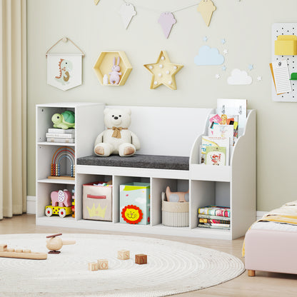 Kids Bookcase with Reading Nook 3-in-1 Standing Toy Organizer, White Kids Storage at Gallery Canada