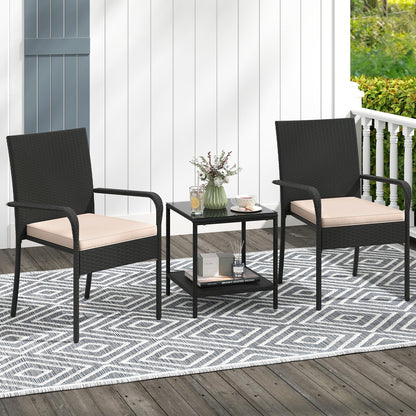 3 Piece Patio Furniture Set with Seat Cushions and Tempered Glass Tabletop, Beige Patio Conversation Sets at Gallery Canada