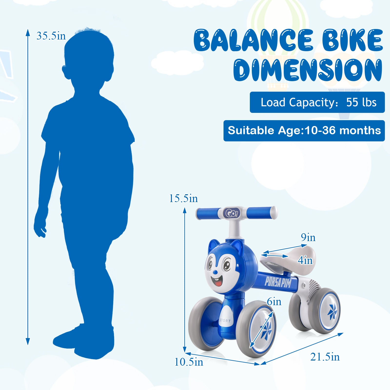 Baby Balance Bike No Pedal Lightweight Infant 4 Wheels Baby Bicycle, Blue Balance Bikes at Gallery Canada