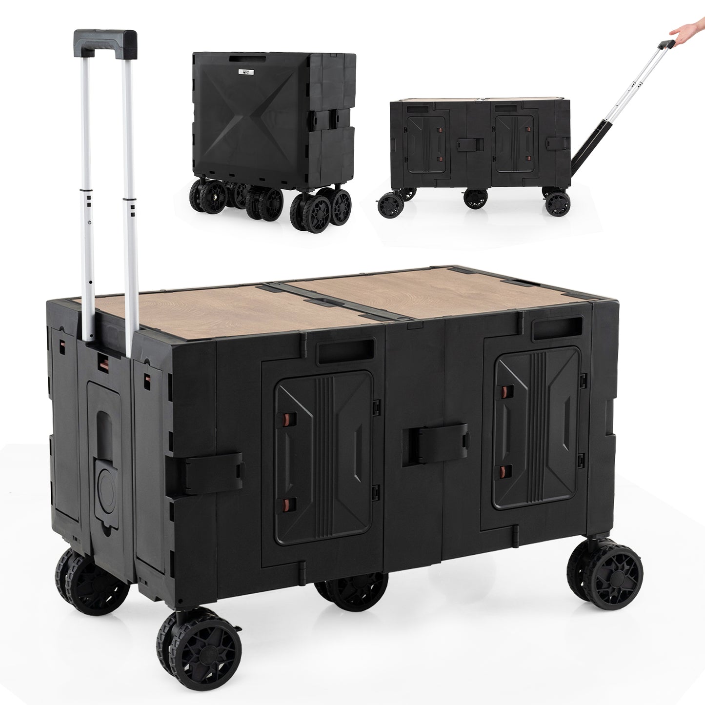 Large Foldable Utility Cart with 2-Tier Storage Crates and Telescoping Handle, Black Camping Furniture at Gallery Canada