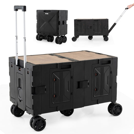 Large Foldable Utility Cart, 2-Tier Storage Crates, Telescoping Handle, Black Camping Furniture Black at Gallery Canada