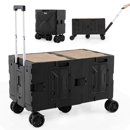 Large Foldable Utility Cart, 2-Tier Storage Crates, Telescoping Handle, Black Camping Furniture at Gallery Canada