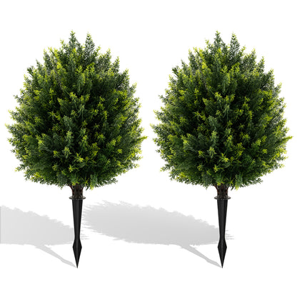 24 Inches Artificial Cypress Topiary Ball Tree Set with Ground Spike, Green Faux Plants at Gallery Canada