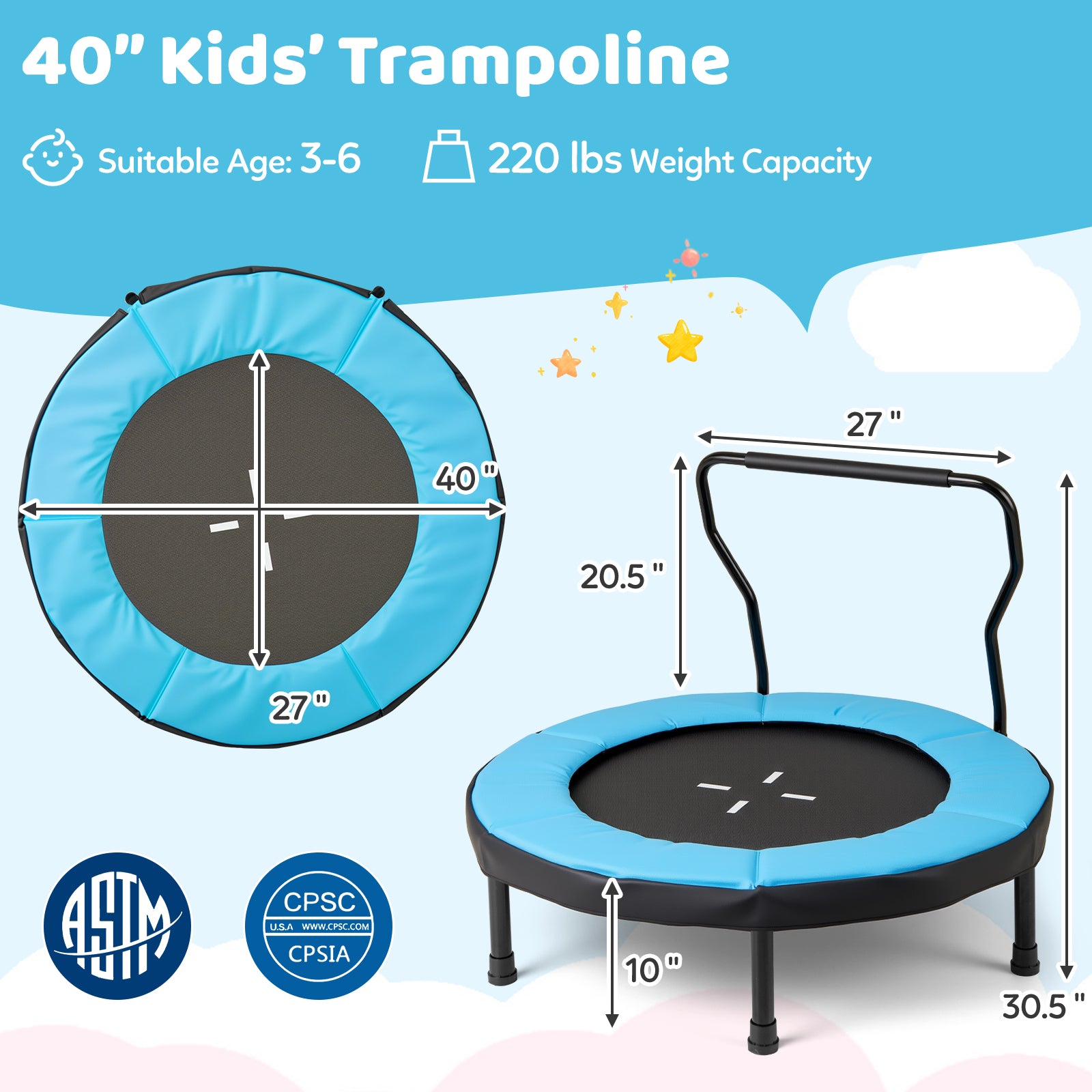 40 Inch Trampoline for Kids Indoor Outdoor Fitness Trampoline, Blue Trampolines at Gallery Canada