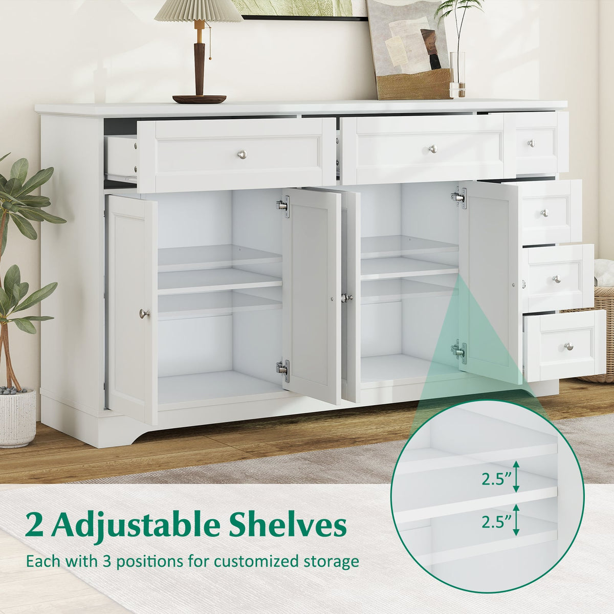 Buffet Sideboard 59" Coffee Bar Console Table, White