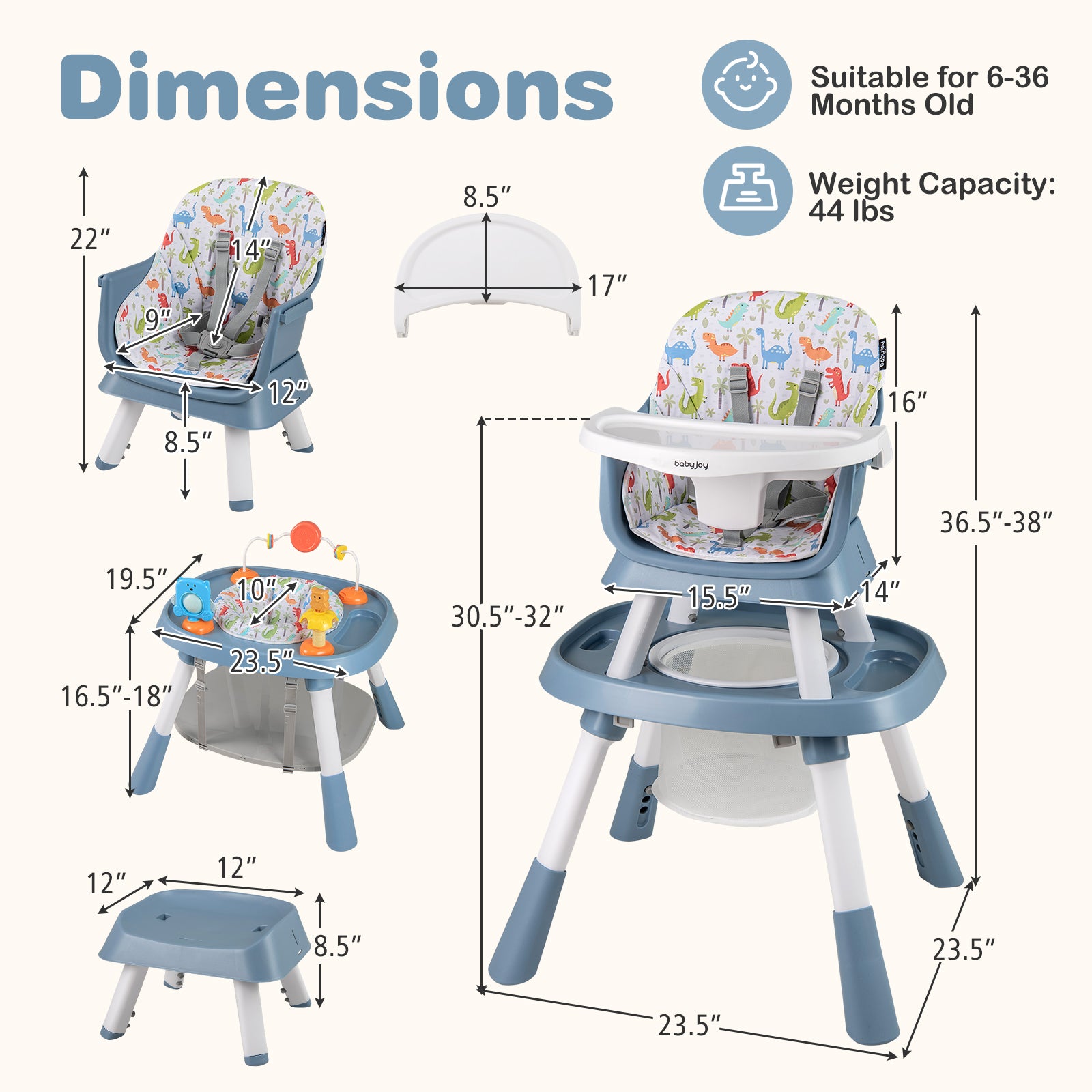 16-in-1 Baby High Chair with Activity Center and Booster Seat for Babies and Toddlers-Celadon, Green High Chairs at Gallery Canada