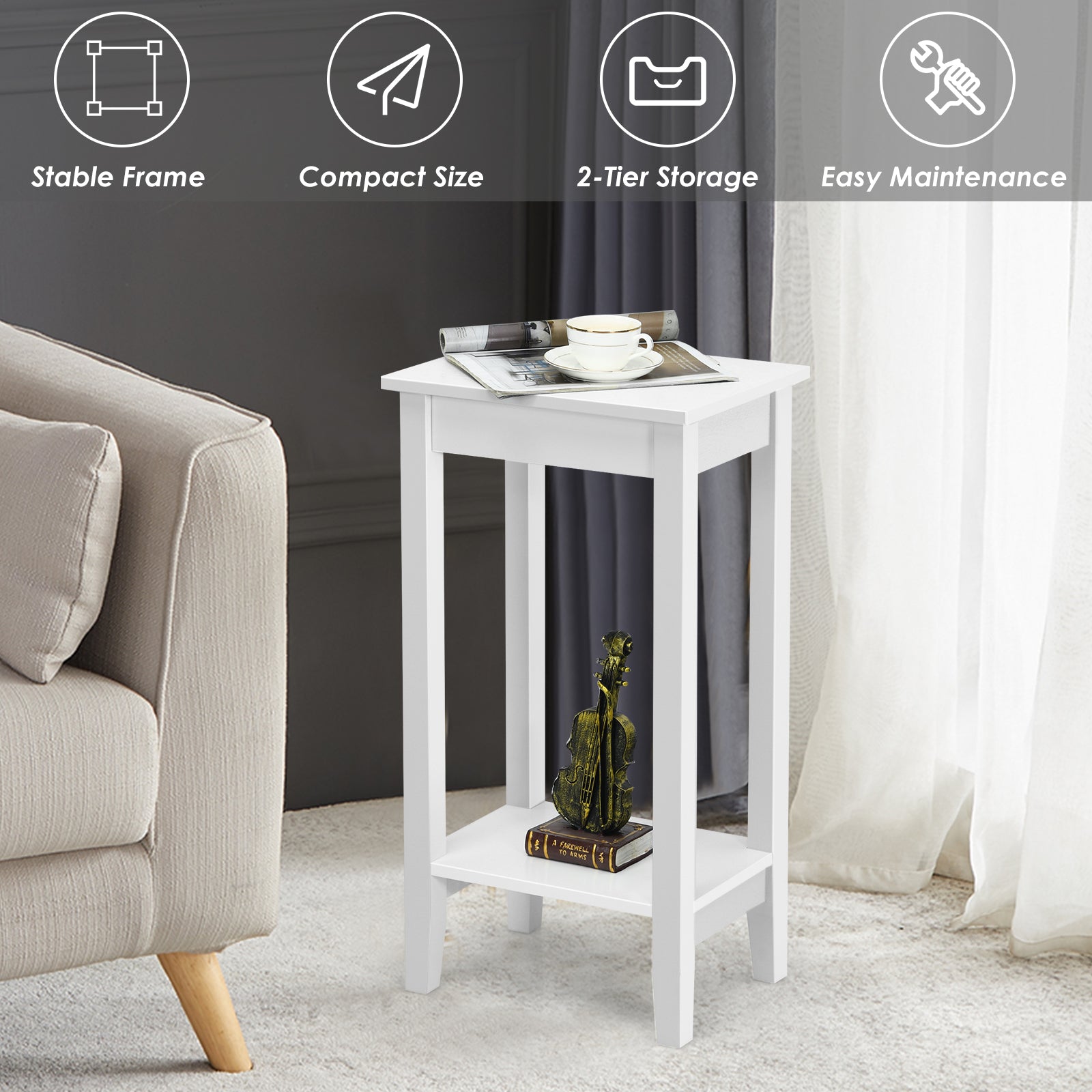 Set of 2 Versatile 2-Tier End Table with Storage Shelf, White End & Side Tables at Gallery Canada