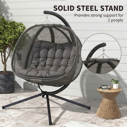 Double Egg Chair with Stand, 2 Person Hanging Swing, Grey Patio Swings with Stand at Gallery Canada