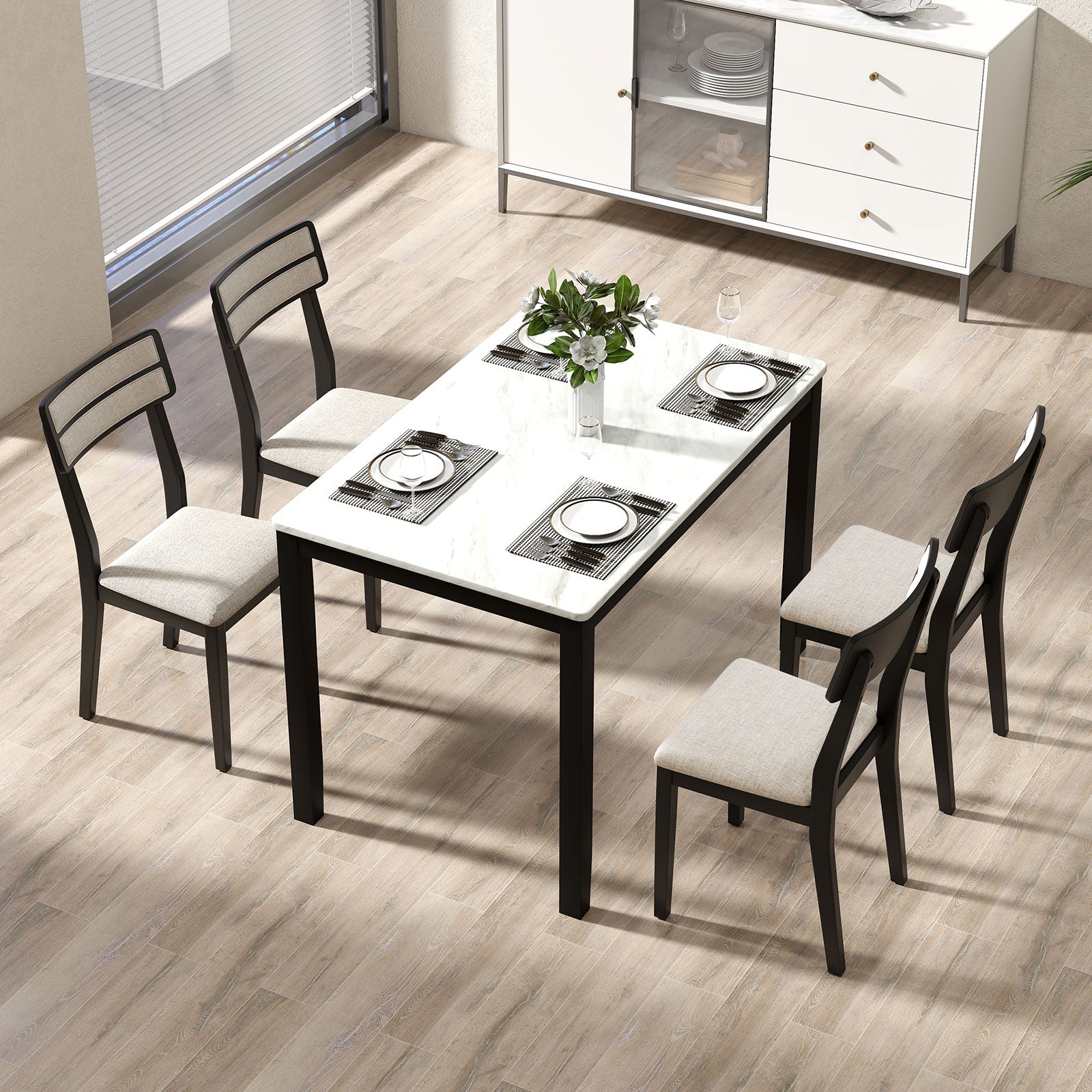Modern Dining Chairs Set of 4 with Tilt Backrest for Dining Room, Black Dining Chairs at Gallery Canada