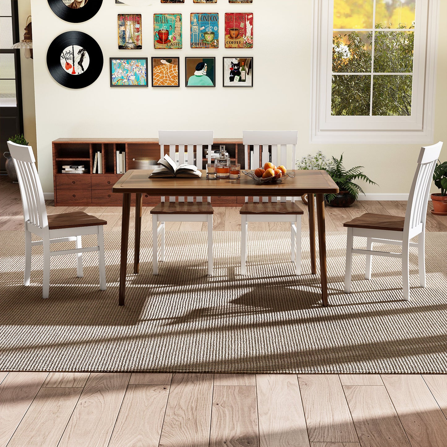 Set of 2 Kitchen Armless Dining Chairs with Slatted High Backrests, White Dining Chairs at Gallery Canada