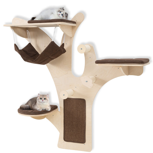 Wall-Mounted Cat Tower Cat Wall Shelves Furniture with Perch, Brown Cat Trees Condos & Scratchers Brown at Gallery Canada