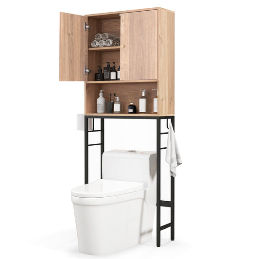 Over The Toilet Storage Cabinet with 2 Doors and Adjustable Shelf, Natural Wall Cabinets Natural at Gallery Canada