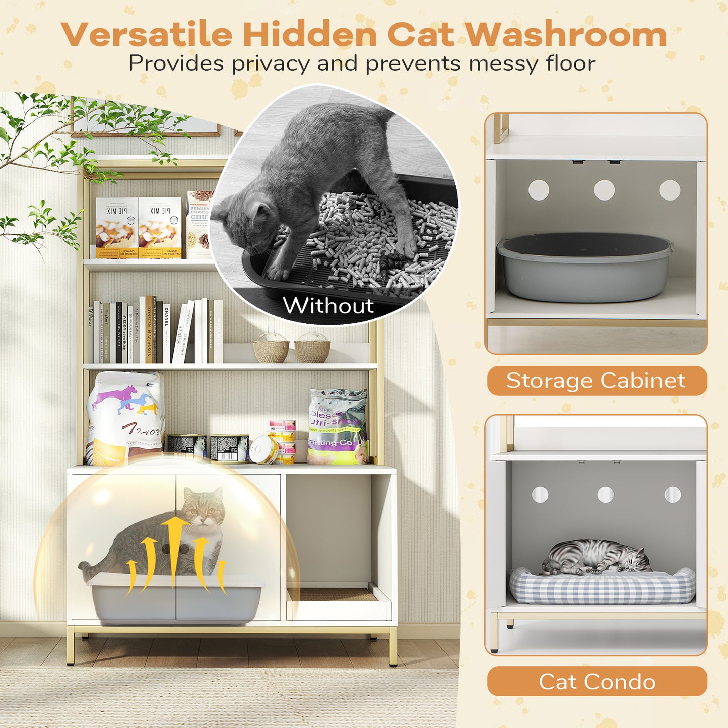 57 Inches Cat Litter Box Enclosure with Storage and Removable Scratcher, White Cat Houses at Gallery Canada