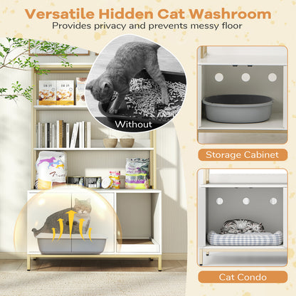 57 Inches Cat Litter Box Enclosure with Storage and Removable Scratcher, White Cat Houses at Gallery Canada