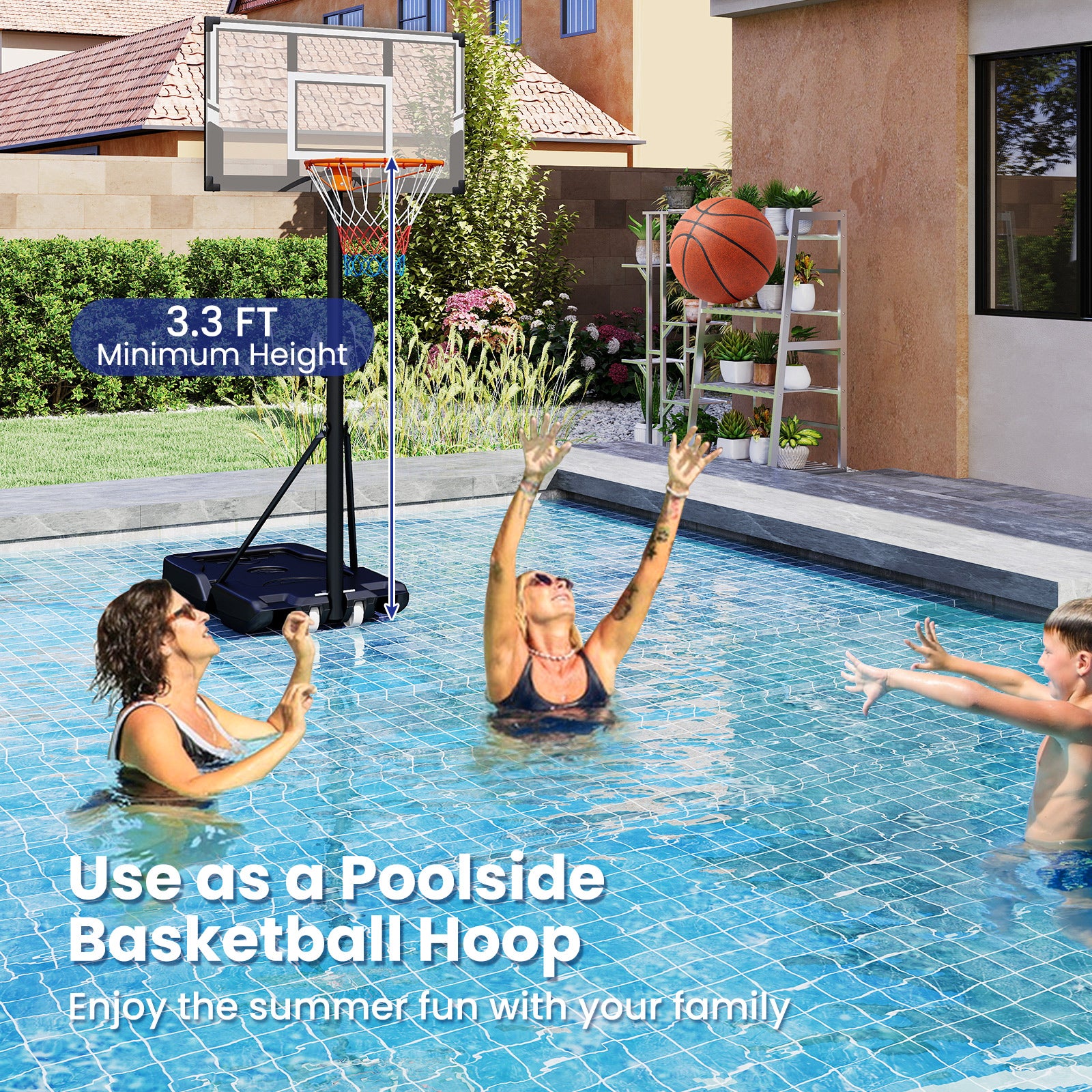 Portable Basketball Hoop, Adjustable 3.3-10 Feet, Black Sport Equipments at Gallery Canada