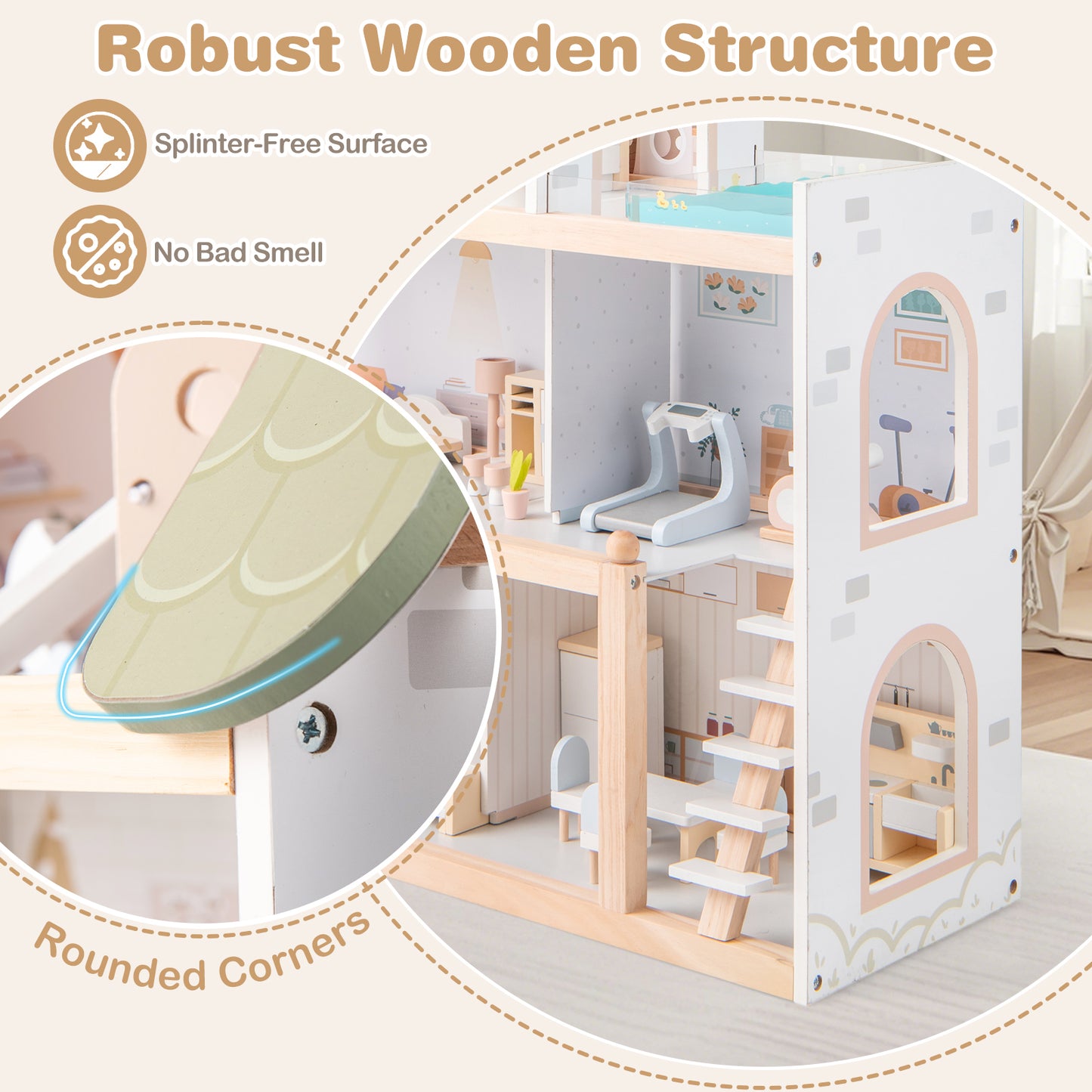 Wooden Dollhouse With 33 PCS Furniture, Green Play Tents & Playhouse at Gallery Canada