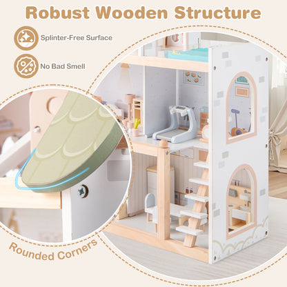 Wooden Dollhouse With 33 PCS Furniture, Green Play Tents & Playhouse at Gallery Canada