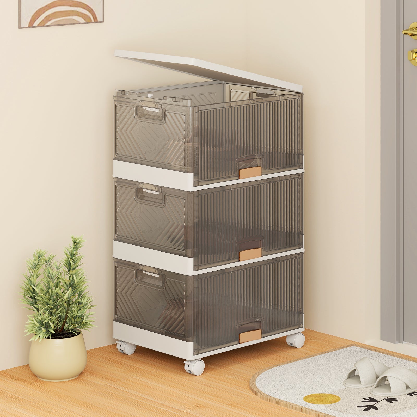 3/4/5/6-Cube Stackable Storage Bins with Detachable Wheels-3 Cube, White Shoe Racks & Storage Benches at Gallery Canada