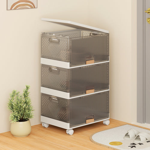 3/4/5/6-Cube Stackable Storage Bins with Detachable Wheels-3 Cube, White