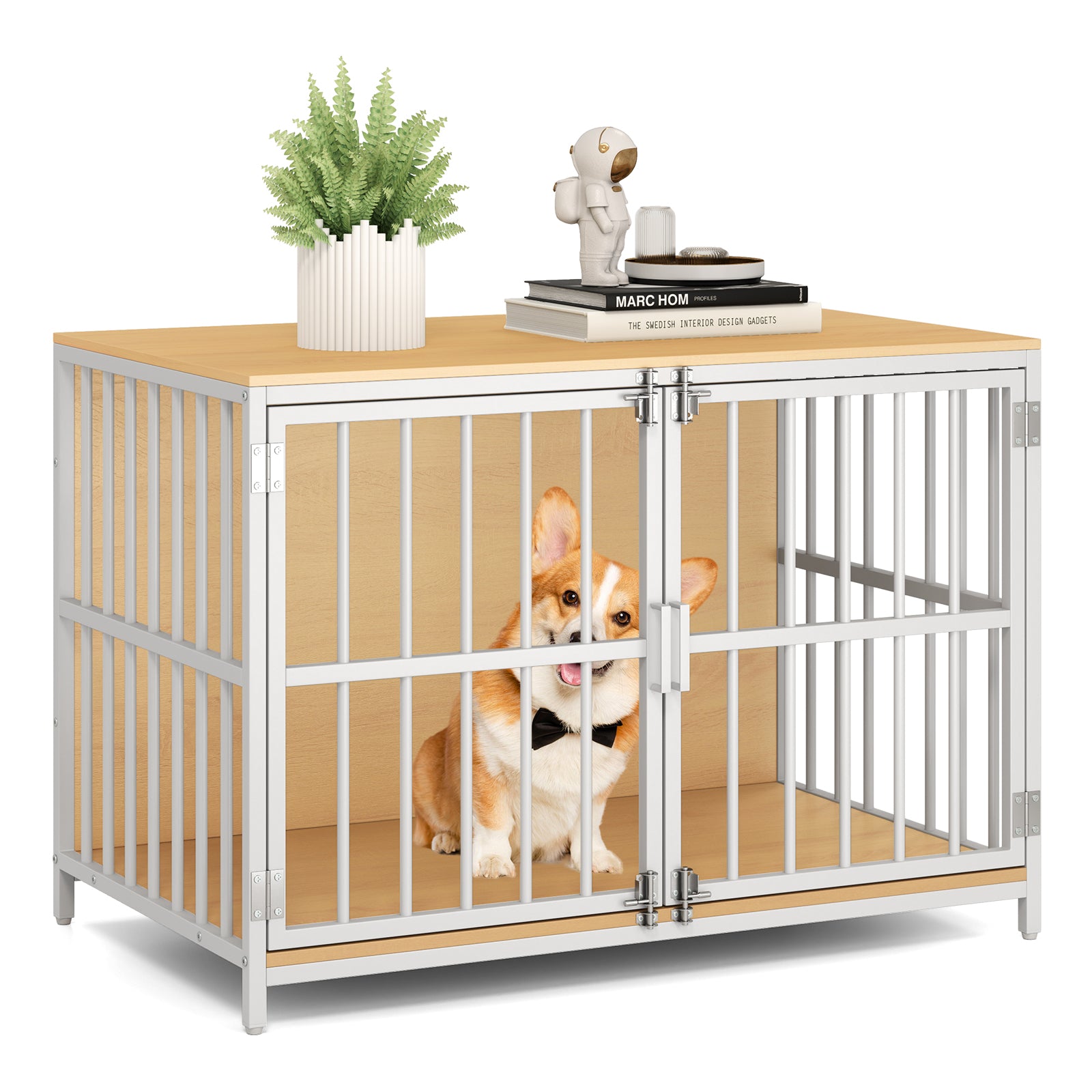 40 Inch Dog Crate Furniture Dog Kennel with Dual Lockable Double Doors, Natural Dog Kennels at Gallery Canada