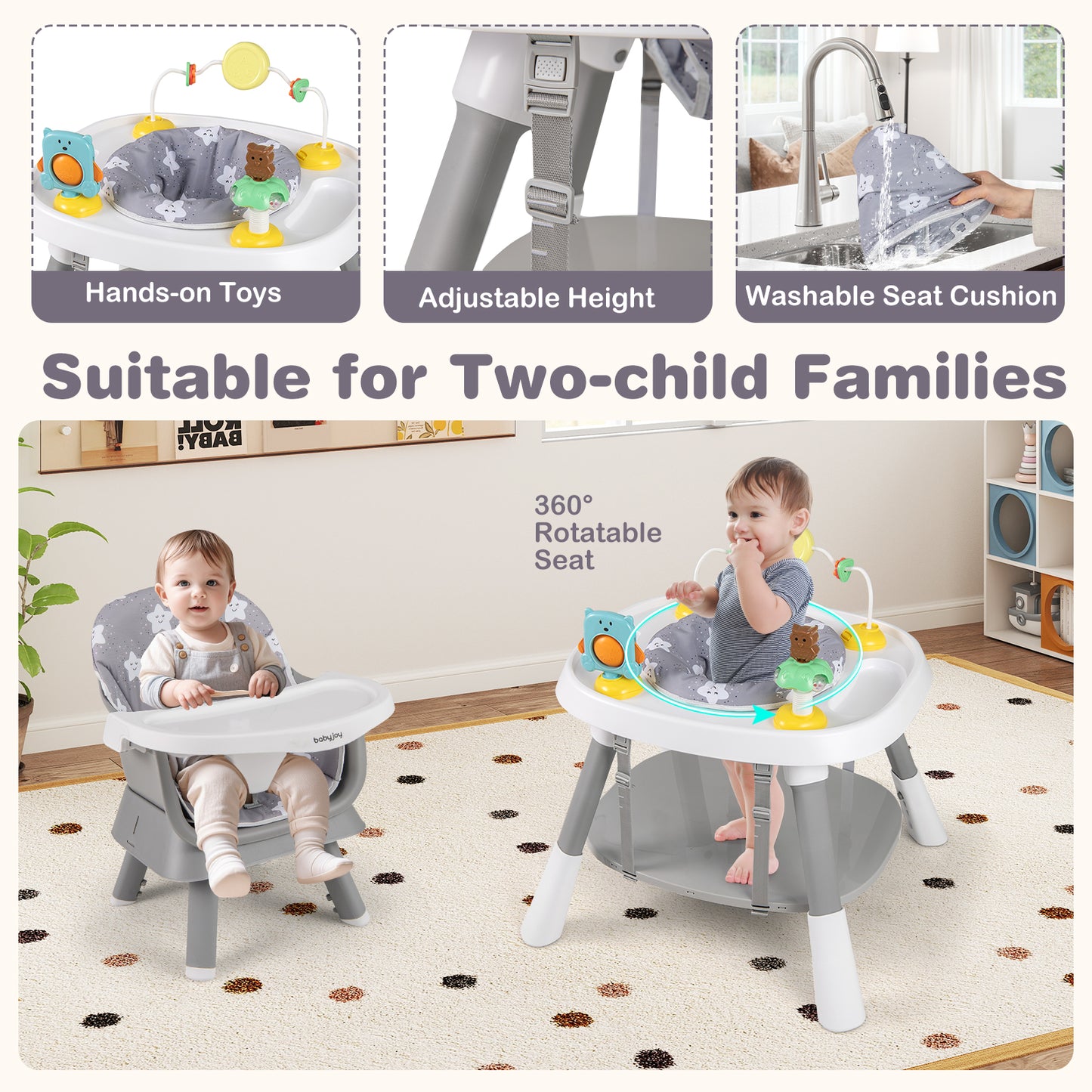16-in-1 Baby High Chair with Activity Center and Booster Seat for Babies and Toddlers-Grey, Gray High Chairs at Gallery Canada