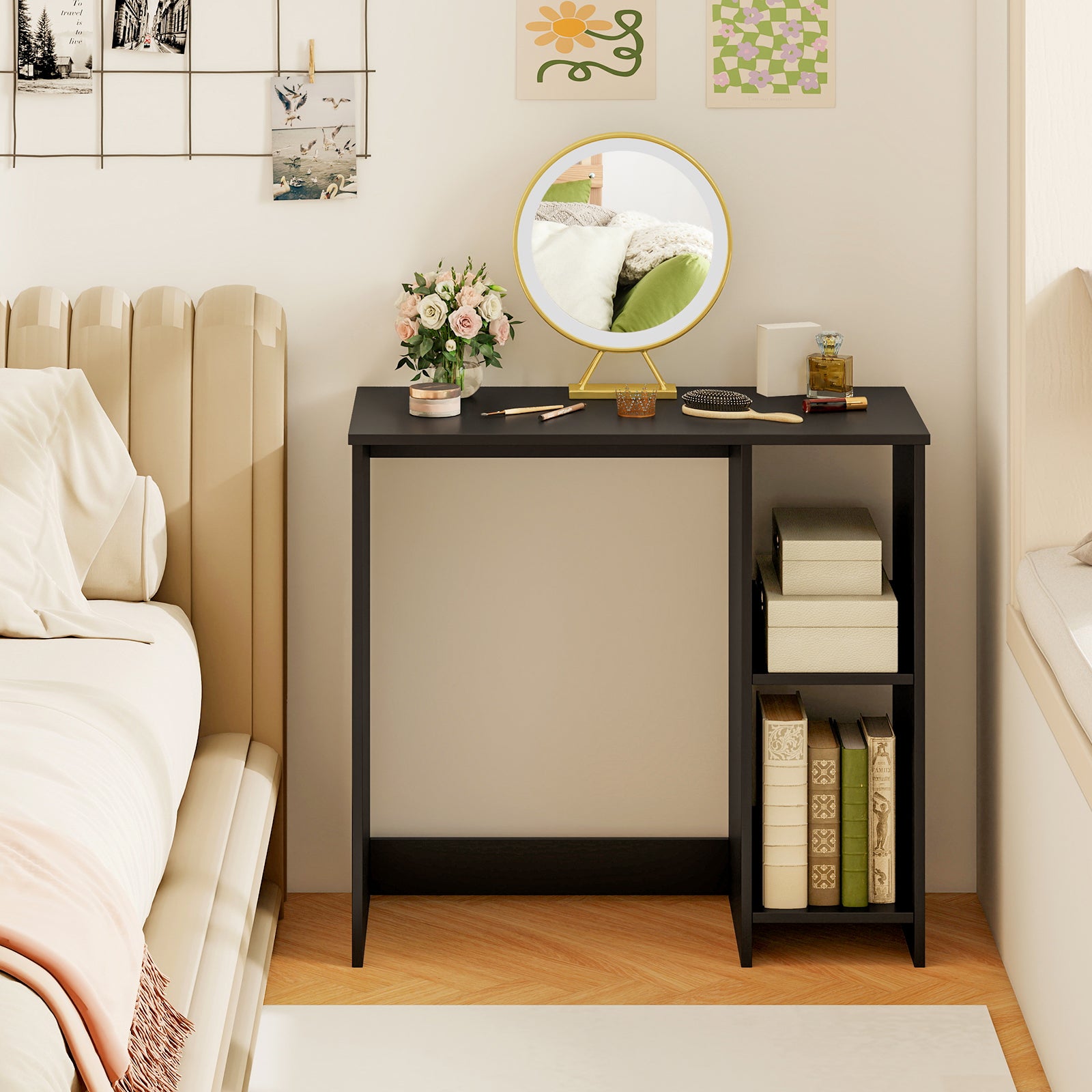 31.5 Inch Modern Home Office Desk with 2 Compartments, Black Writing Desks at Gallery Canada