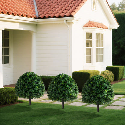 28 Inches Artificial Boxwood Topiary Ball Tree Set of 2 with Ground Spike, Green Faux Plants at Gallery Canada