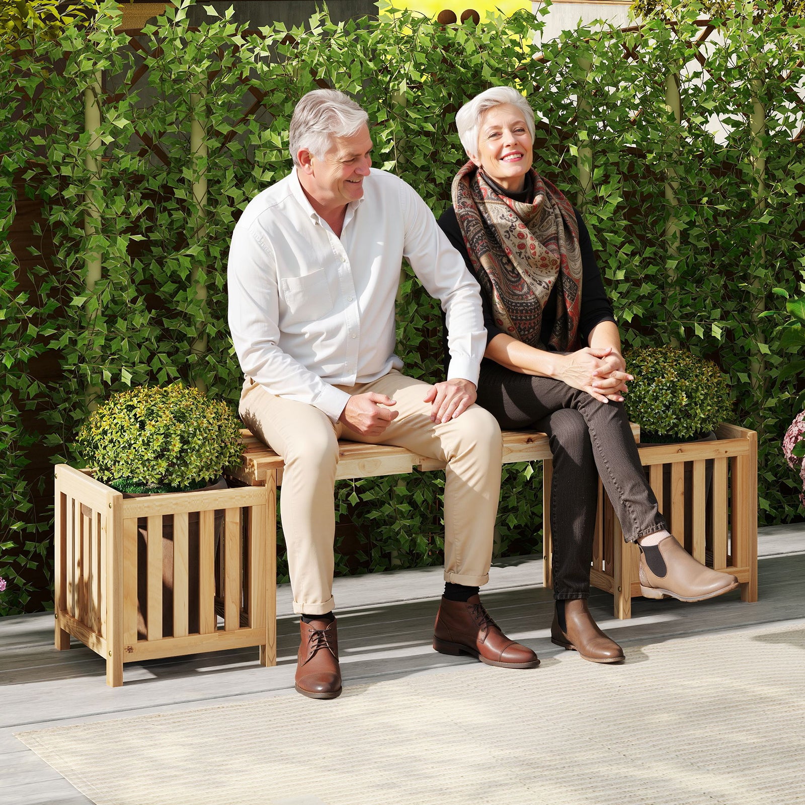 Patio Wooden Bench with Planter 2 Person Patio Bench, Natural Outdoor Benches at Gallery Canada