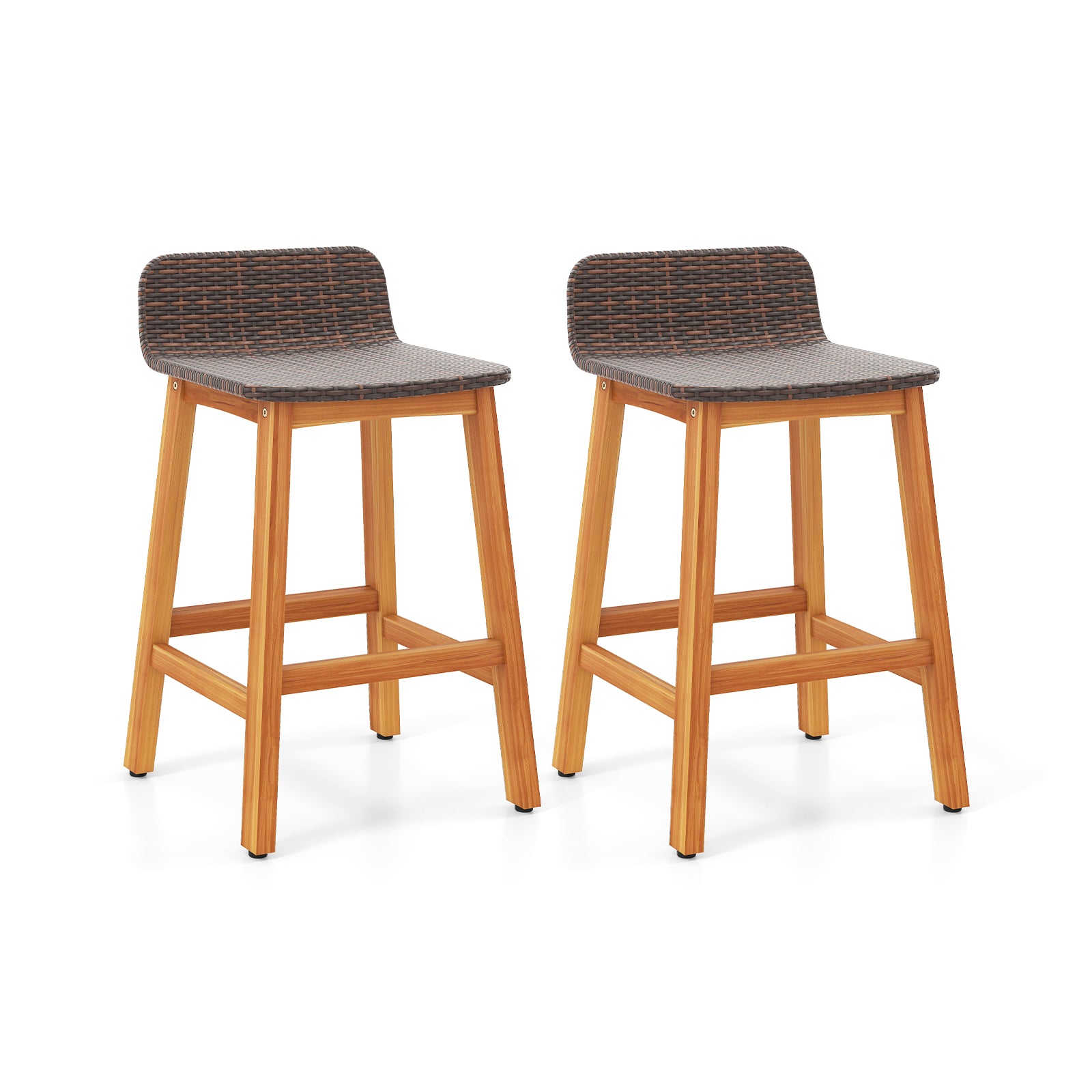 Acacia Wood Bar Stools, Set of 2, With Backrests and Footrests, Brown Patio Bar Furniture at Gallery Canada