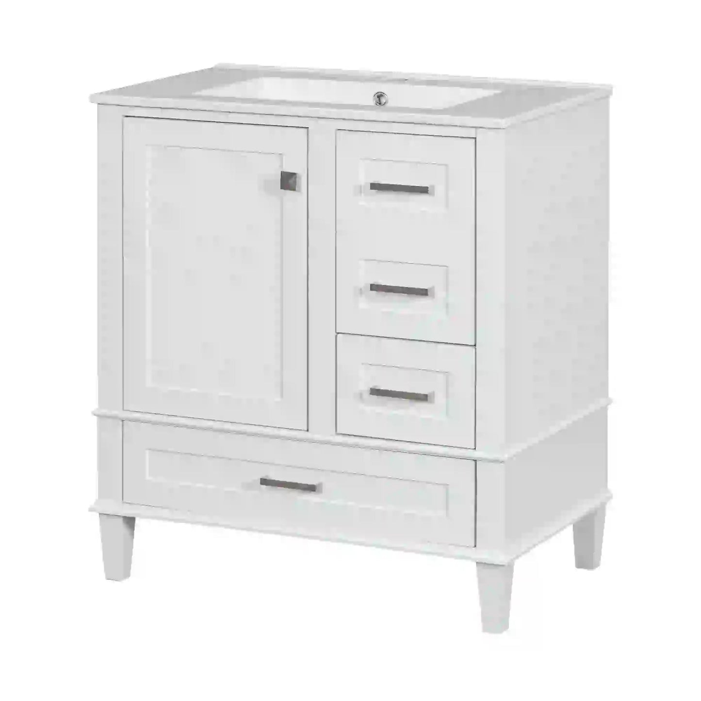 Solid Wood Bathroom Vanity, Sink Combo, Soft-Close Door, 3 Drawers, 30" L x 18" W x 34" H, White Sink Cabinets at Gallery Canada