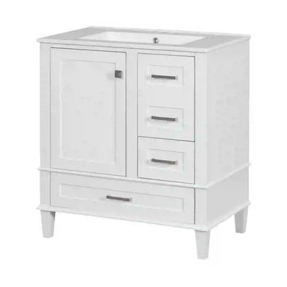 Solid Wood Bathroom Vanity, Sink Combo, Soft-Close Door, 3 Drawers, 30" L x 18" W x 34" H, White Sink Cabinets at Gallery Canada